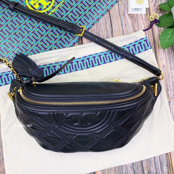 Tory Burch Black Leather Soft Fleming Belt Bag - Picture 2 of 9